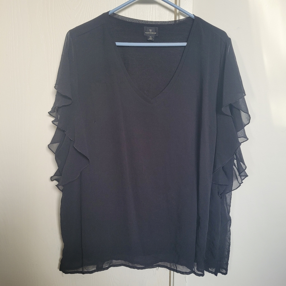 FINAL PRICE Worthington Black Blouse LOTS OF SNAGS PICTURED